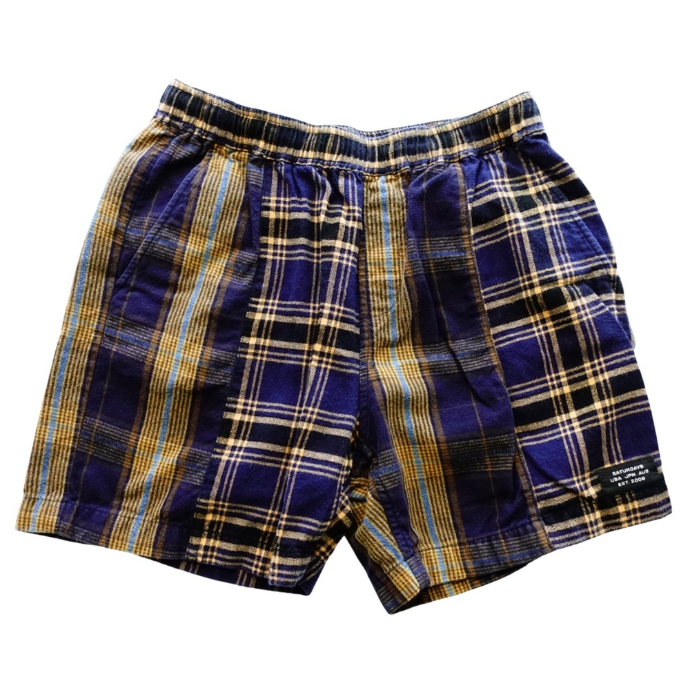 Saturdays NYC Mens Shorts MEDIUM Theo Mixed Plaid Flannel Cotton